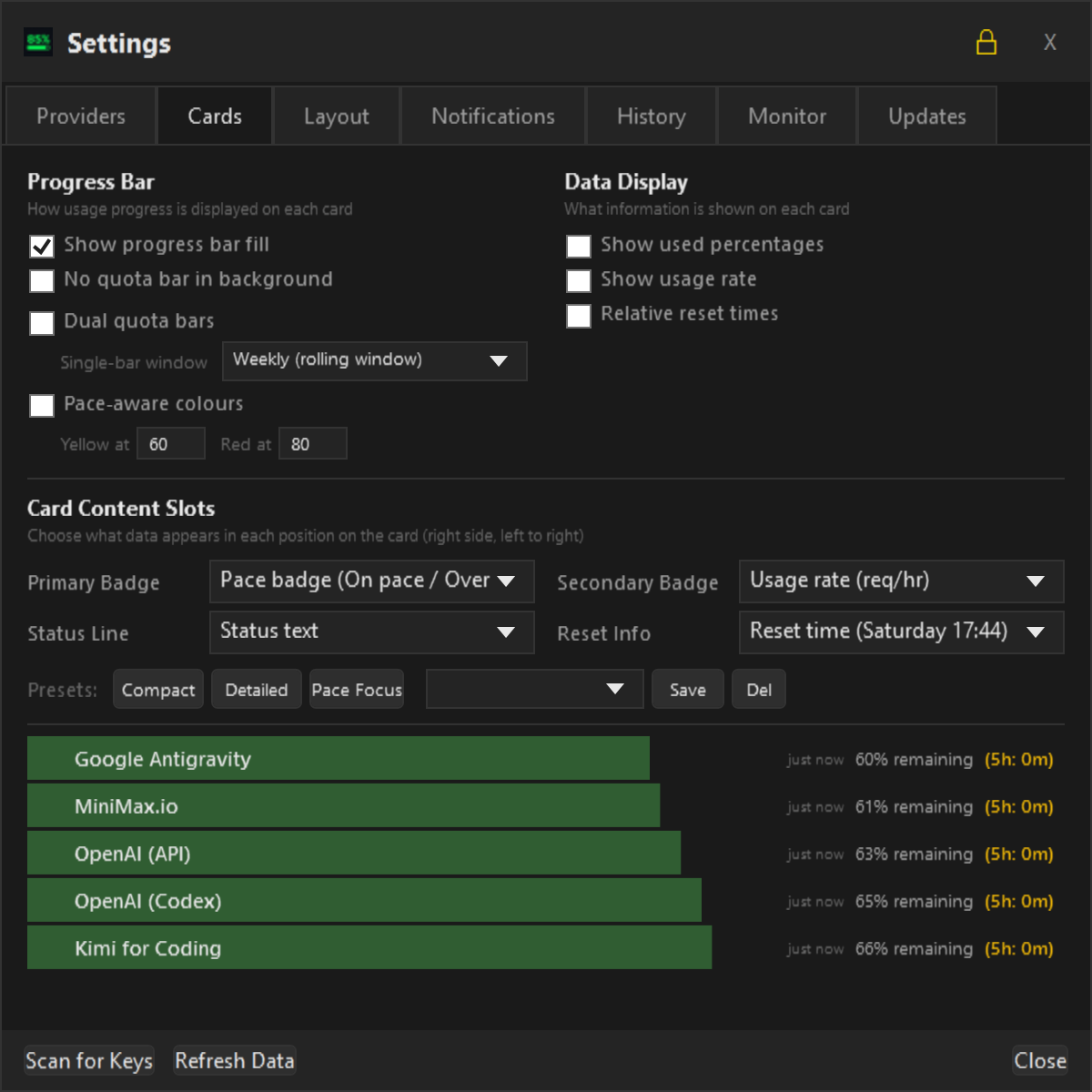 Card Settings